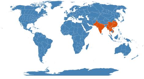 Distribution map for Reinwardtia indica