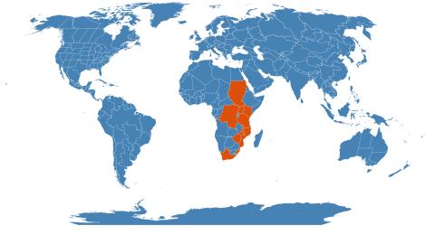 Distribution map for Turraea floribunda