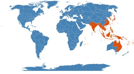 Distribution map for Crinum asiaticum