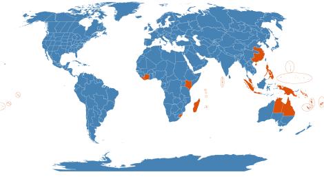Distribution map for Hibiscus tilliaceus