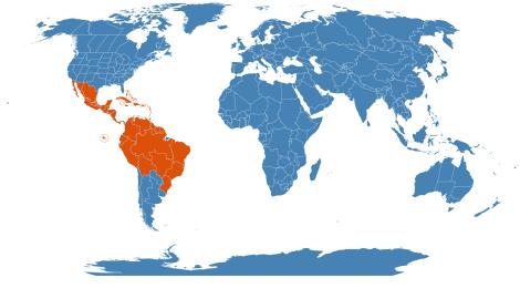 Distribution map for Asclepias curassavica