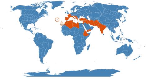 Distribution map for Myrtus communis `Microphylla'