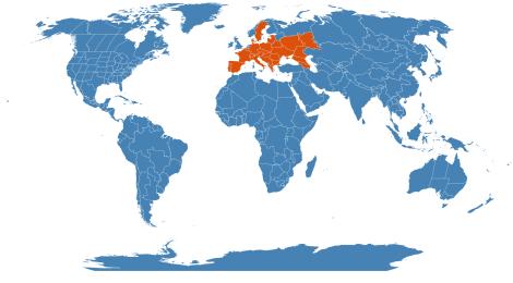 Distribution map for Prunella grandiflora