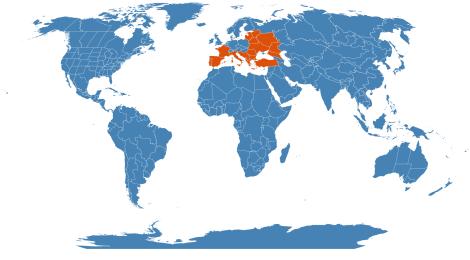 Distribution map for Hedera helix
