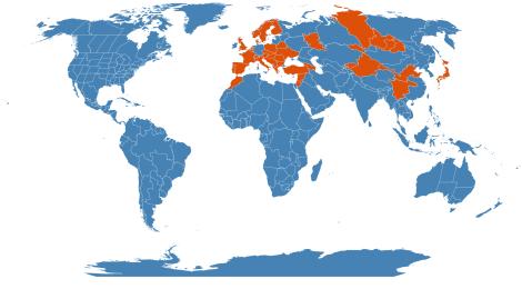 Distribution map for Humulus lupulus