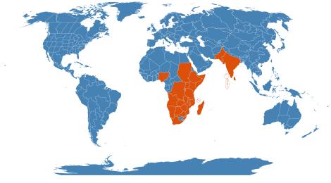 Distribution map for Euphorbia tirucalli