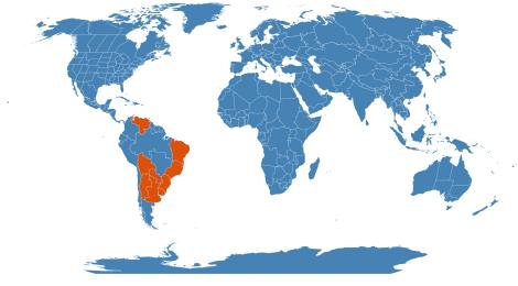 Distribution map for Lantana montevidensis