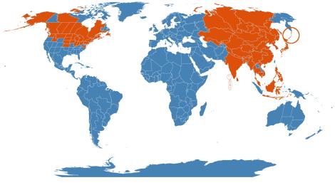 Distribution map for Acorus calamus