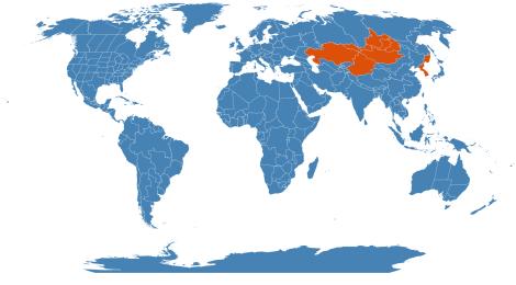 Distribution map for Bergenia crassifolia
