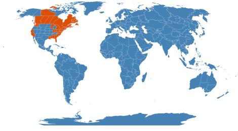 Distribution map for Sarracenia purpurea