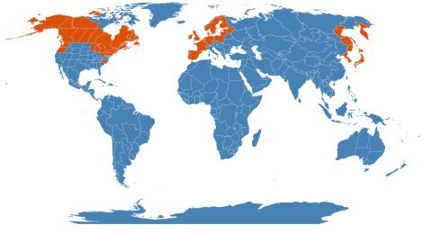 Distribution map for Myrica gale