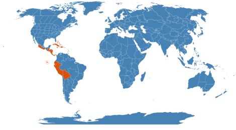 Distribution map for Muntingia calabura